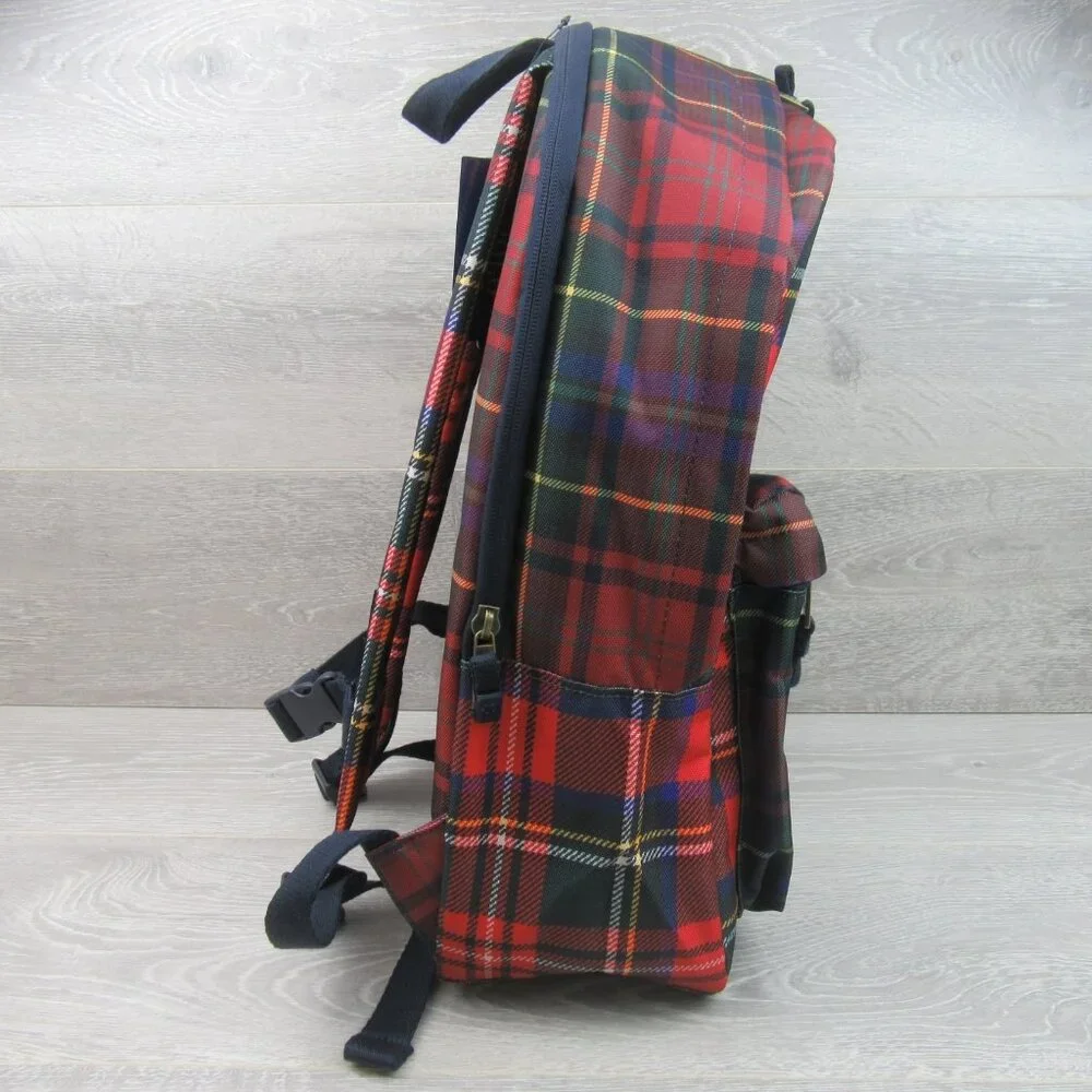 Polo Ralph Lauren Polo Bear Red Navy Plaid Check Backpack School Travel - Picture 7 of 16